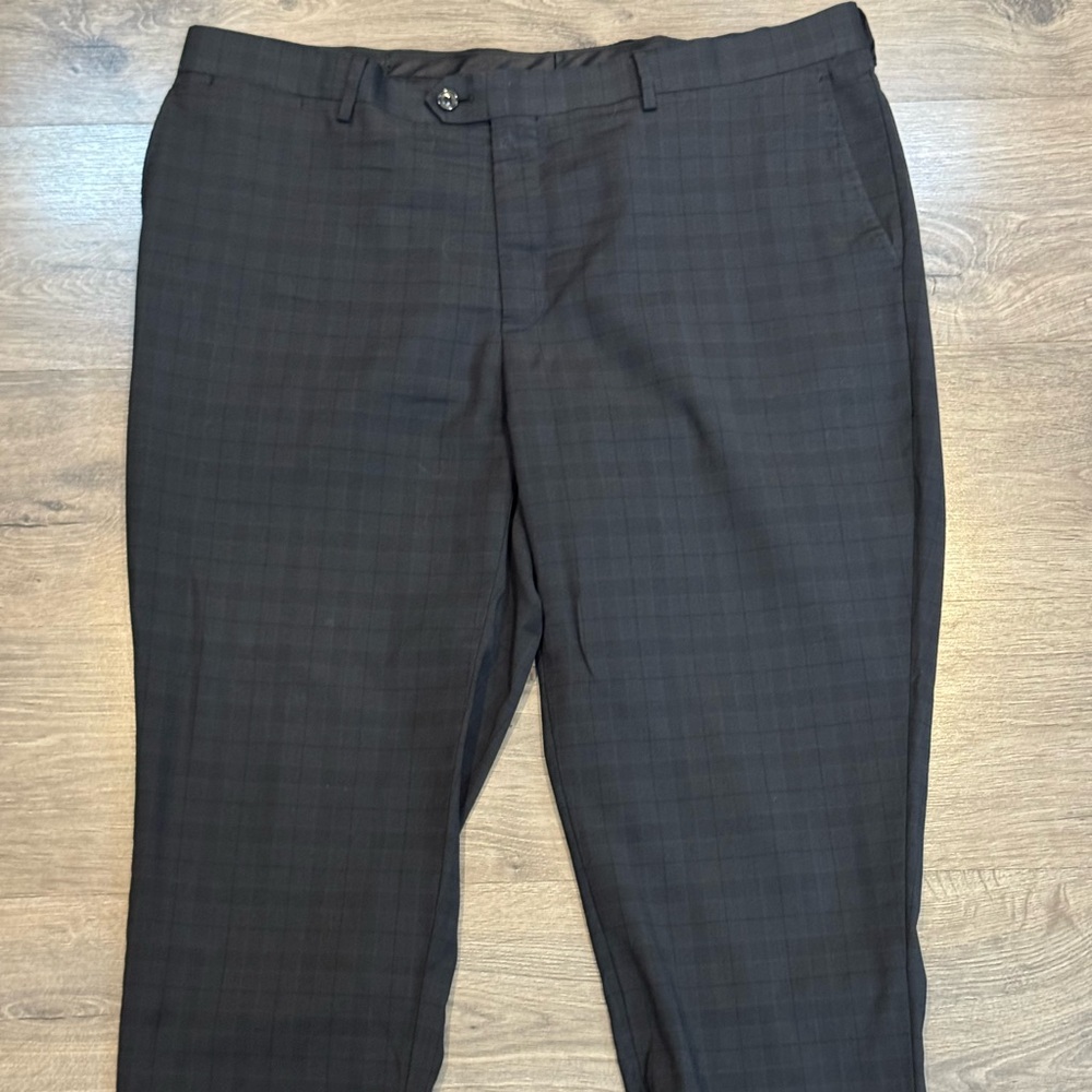 MaxMara Men's Dark Charcoal Plaid Dress Pants